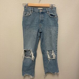 Free People Blue Ankle Low Rise Cropped Jeans Distressed